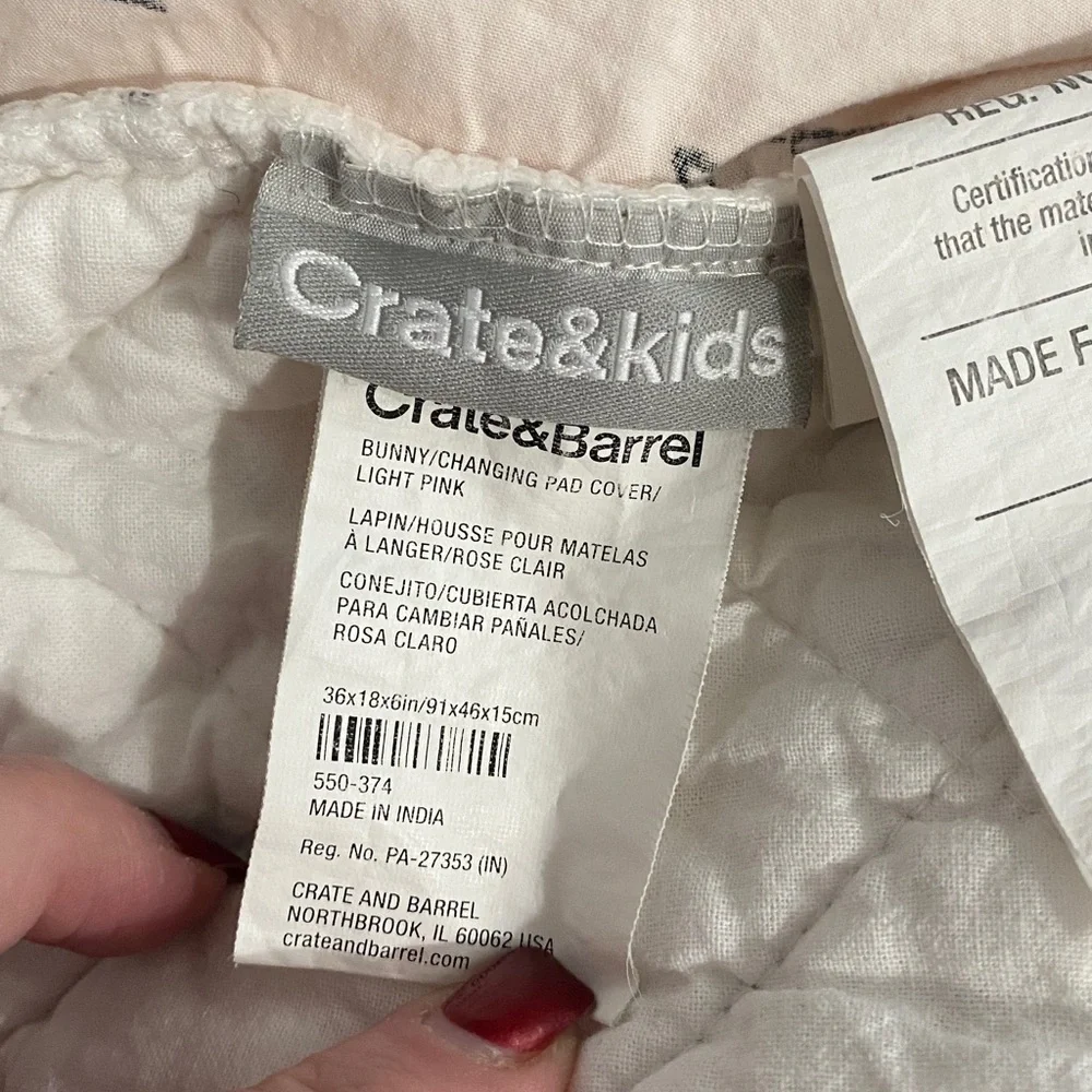 Crate & Barrel, Crate & Kids Changing Pad Cover, Bunny, Pink, Cotton​, Novelty​
